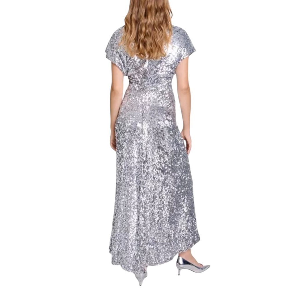 NWT Maje Argent Silver Sequin Dress Size 36 US 4 - Picture 6 of 13